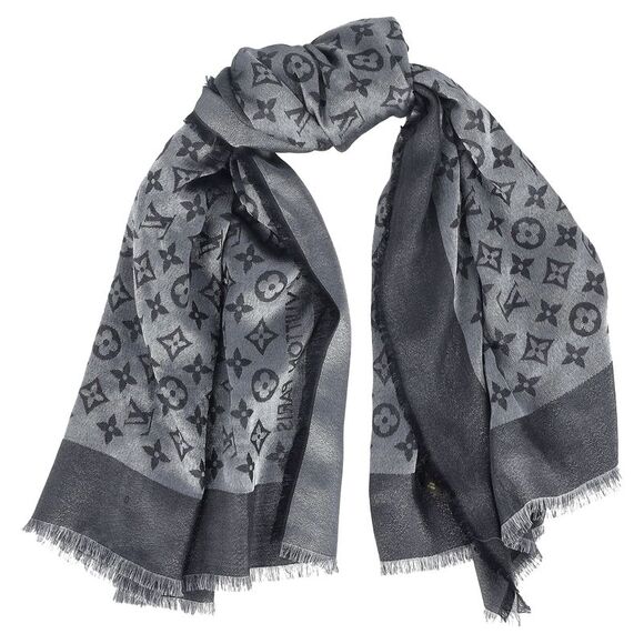 Louis Vuitton Monogram Scarf in Grey Silk-Wool Blend - Picture 1 of 6
